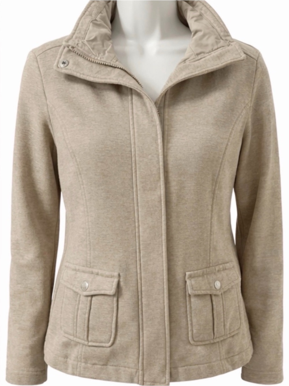 Liz Claiborne Women’s Medium Tan Beige Full Zip Mock Neck Jacket Cotton Blend - Picture 16 of 16